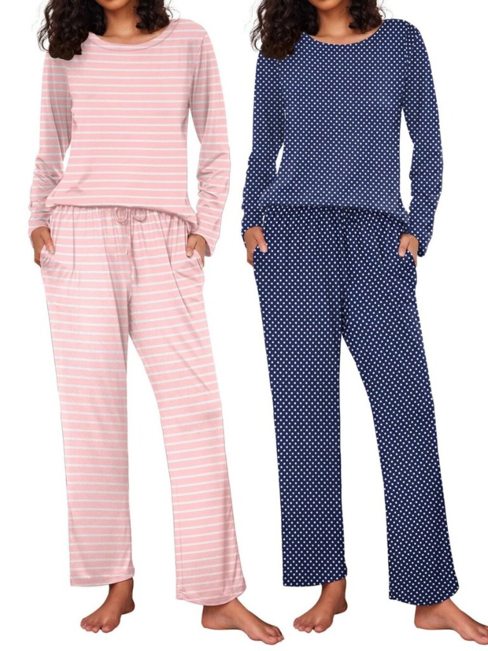 Women's 2 Pack Pajama Sets Long Sleeve Lounge Set Soft Comfy Pjs